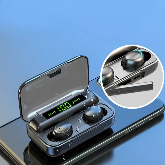 

F9 F9-6 F9-8 F9-9 Tws Bt Wireless 5.0 Headset Headphones Earbuds Earphones 2000Mah Charging Case In Retail Box, Black