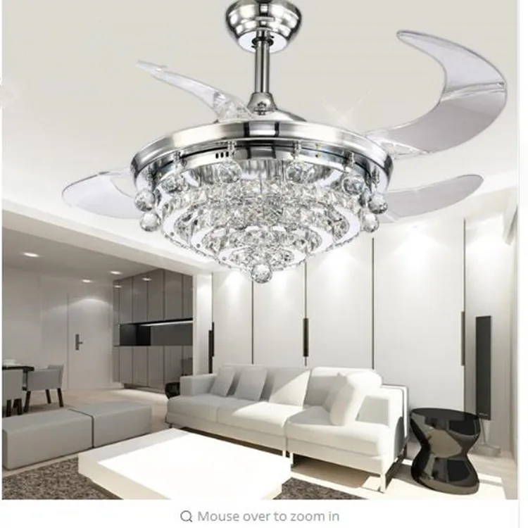 
Fandelier Crystal Ceiling Fans with Lights and Remote, LED 3 Light Settings Modern Invisible Retractable Chandelier Fan 