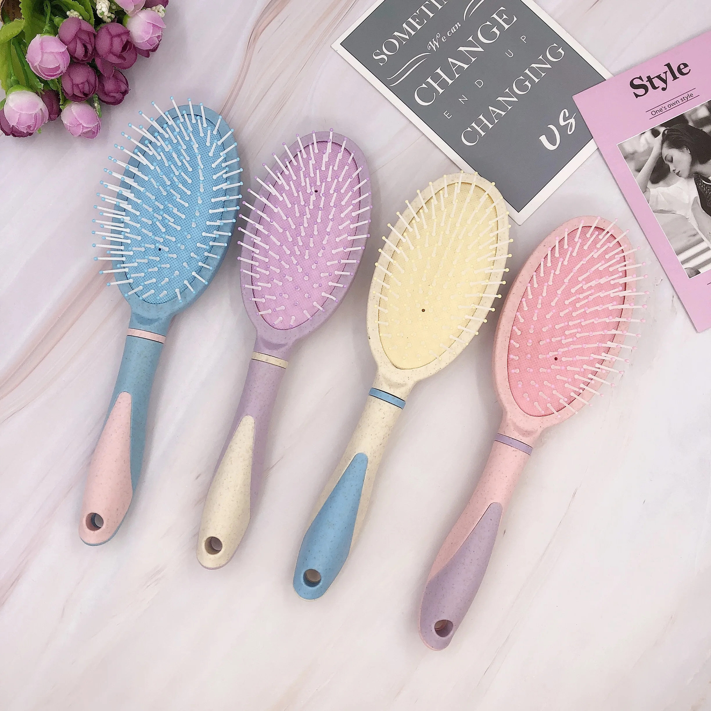 

Hot Extension Air Nylon Paint Rubber Oval Shape Wheat Straw Paddle Hair Brush, Picture