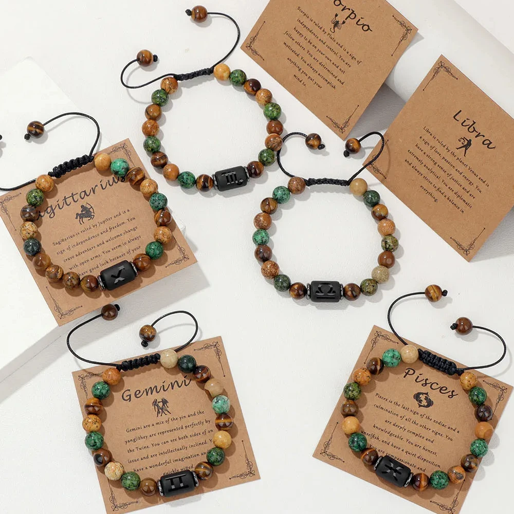 

Factory wholesale jewelry custom woven black stone beads 12 zodiac sign bracelet