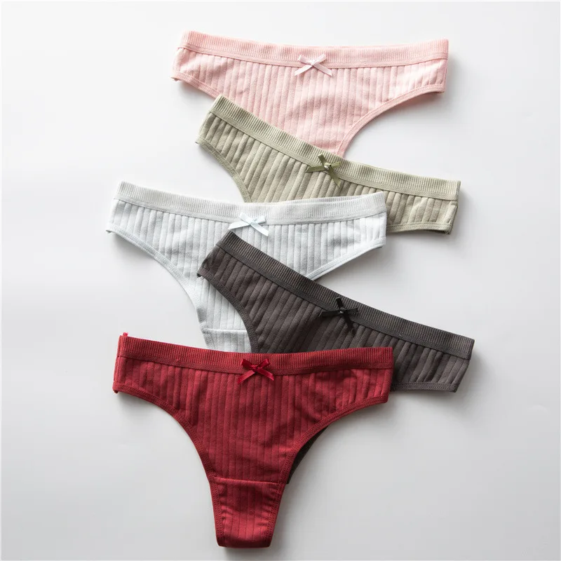 

Poyan Bragas De Algodon Solid 11 Colors Ribbed Low Waist Seamless String Panty Panties Thong Women'S Plain Dyed Panties