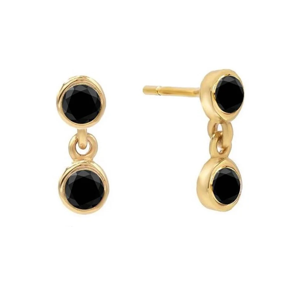 

silver jewelry wholesale 925 stering silver 18k gold plated double black bezel drop stud earrings