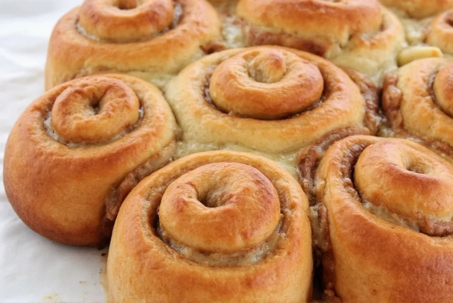Professional baker rolling out cinnamon bun dough on floured surface with even thickness
