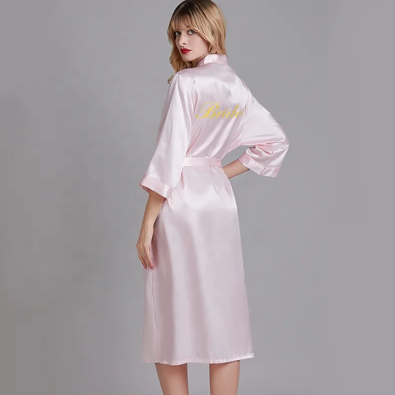 

summer gold robe de chambre long pink satin brides maid robe for women