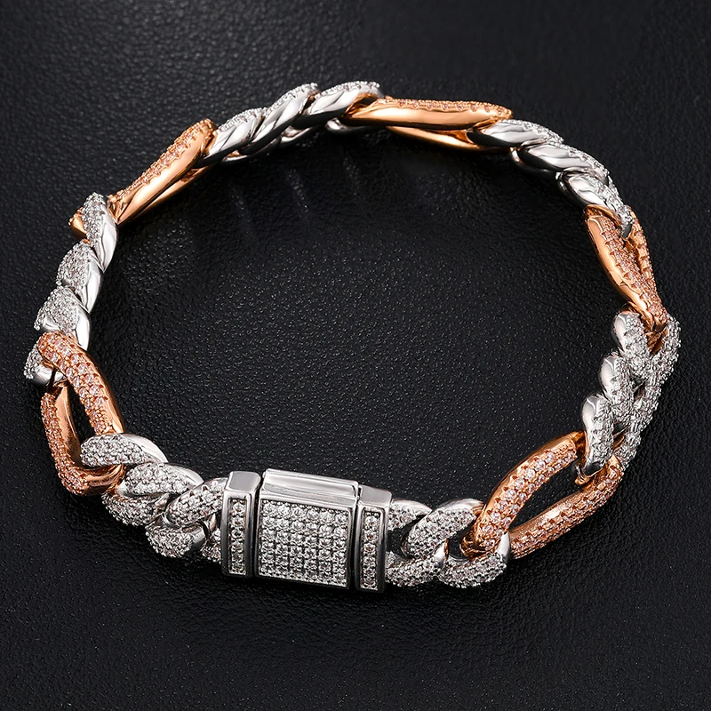 

New Design Rose Gold Plated 10mm 925 Sterling Silver Iced Out VVS Moissanite with GRA Certification Cuban Link Bracelet