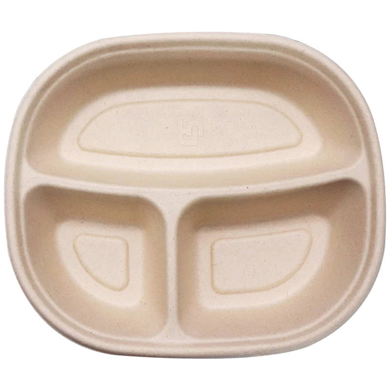 

3 Compartment Unbleached Microwavable Food Container Boxes, Light yellow