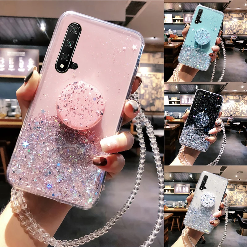 

Bling Star Glitter Mobile Phone Cases For Xiaomi Redmi Note 10 Pro Mi 11 Lite Cover+Holder+Strap Women Luxury Back Cover Fundas, Mint,pink,white,black