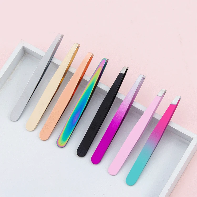 

Customized Logo Stainless Steel Slanted Eyebrow Applicator Eyelash Tweezers Private Label Eyebrow Clip, Customized color