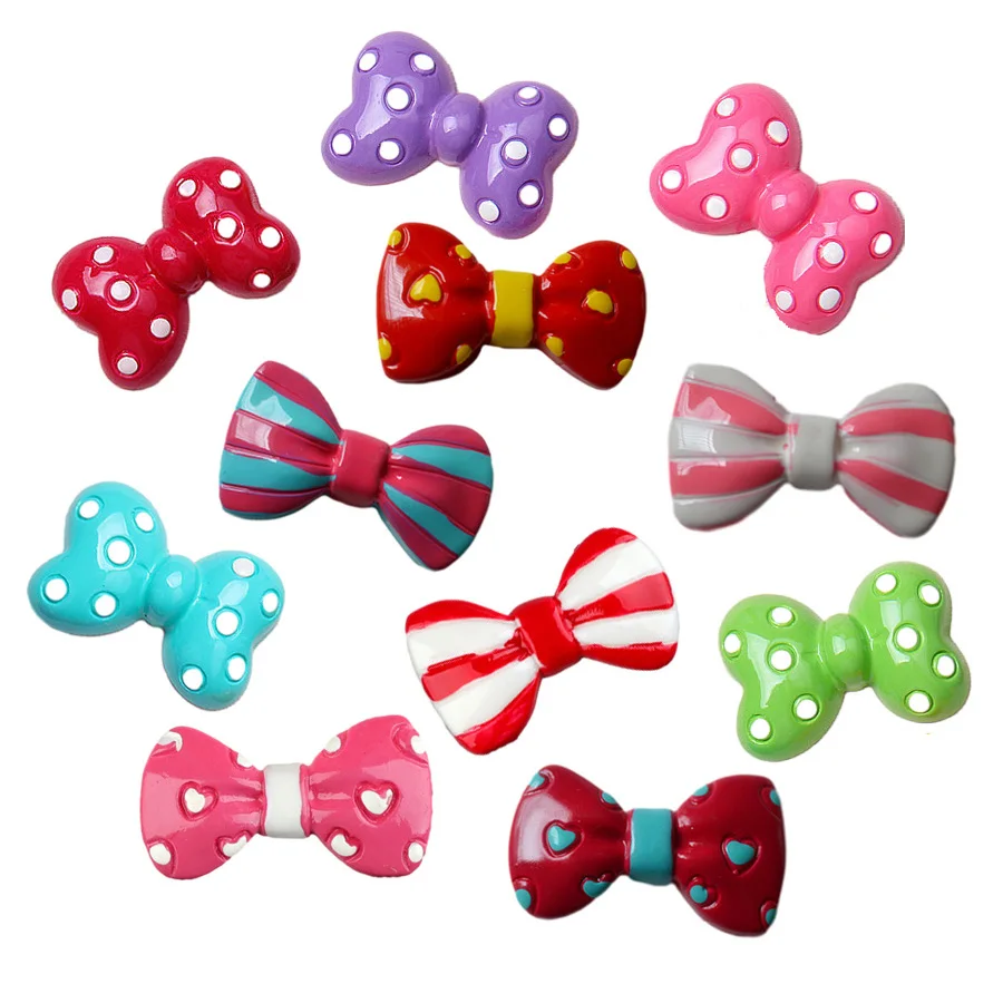 

wholesale lovely dot heart stripe pattern flat back resin bowknot for hair bow clip