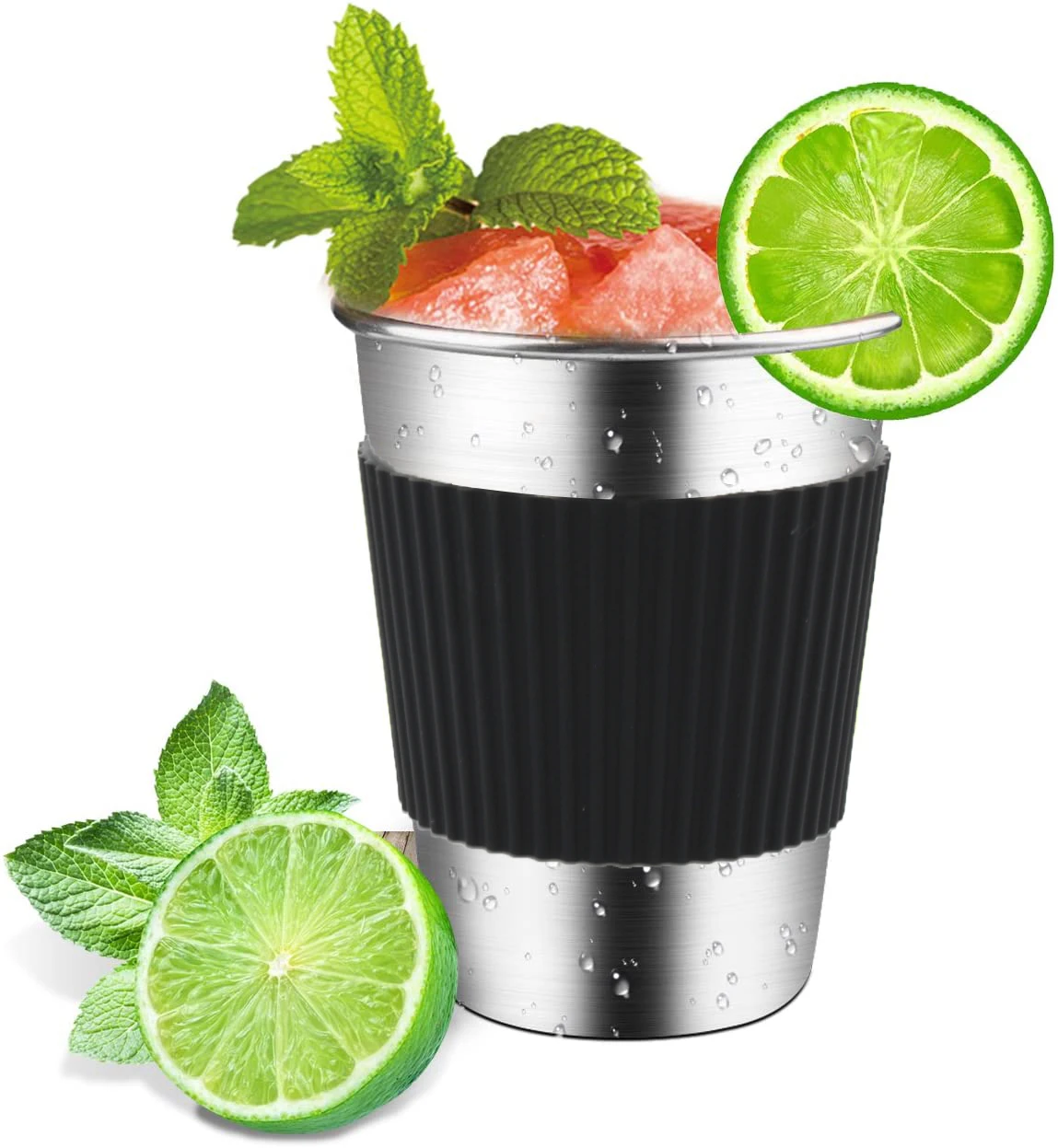 

Eco Friendly 304 Stainless Steel Unbreakable Drinking Coffee Cup With Silicone Lids for Children and Adults, Black