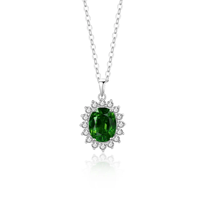 

2023 Design Diopside Natural Gemstone Jewelry 925 Sterling Silver Emerald Green Flower Shape Pendant Necklace for Woman