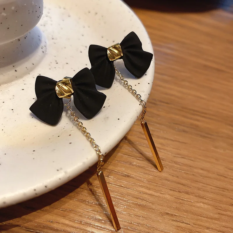 

fashion trendy black bow earrings bowknot