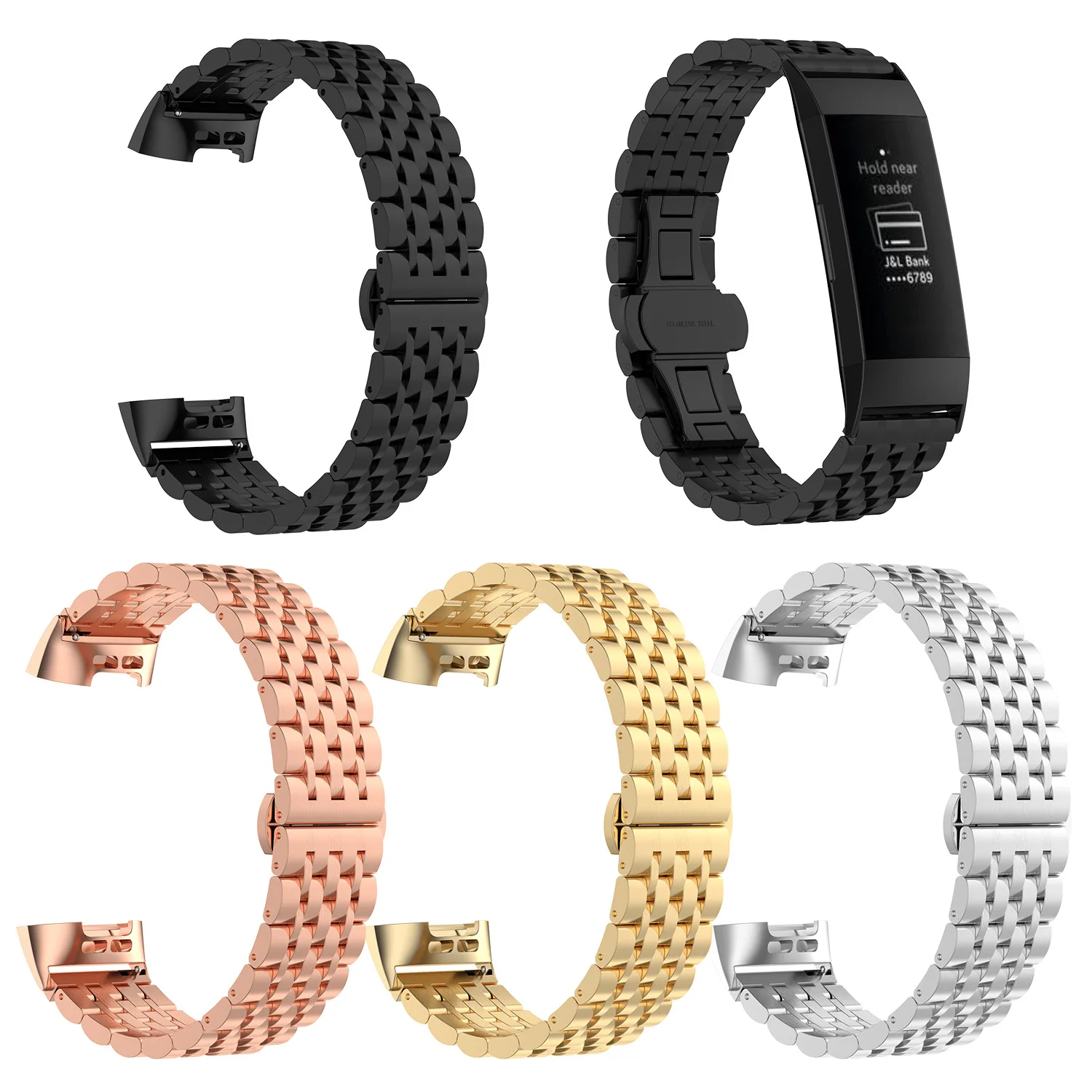 

18mm Replacement Strap Bracelet For Fitbit Charge 3/4/3 SE 7 Links Stainless Steel Metal Watch Bands, 4 colors