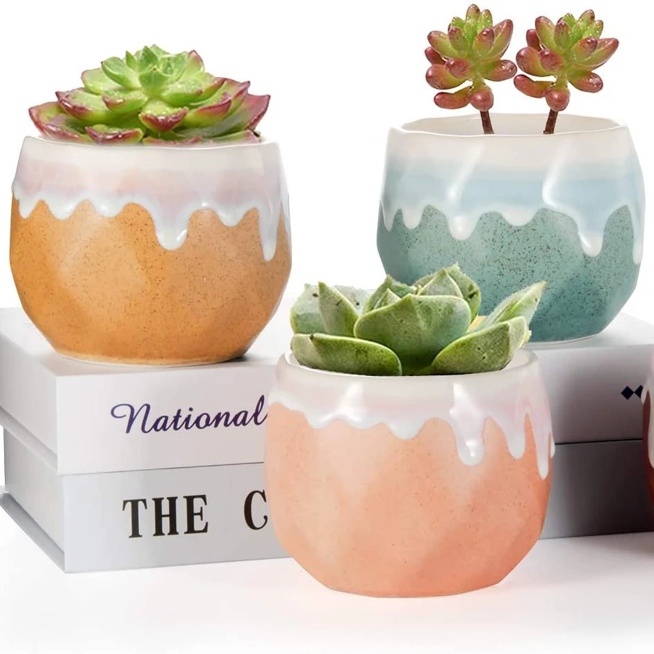 

Succulent Pots 4 PCS, 3.5 Inch Indoor Plant Pots with Drainage Hole Ceramic Pot Wonderful Decor for Office, Desk, Black