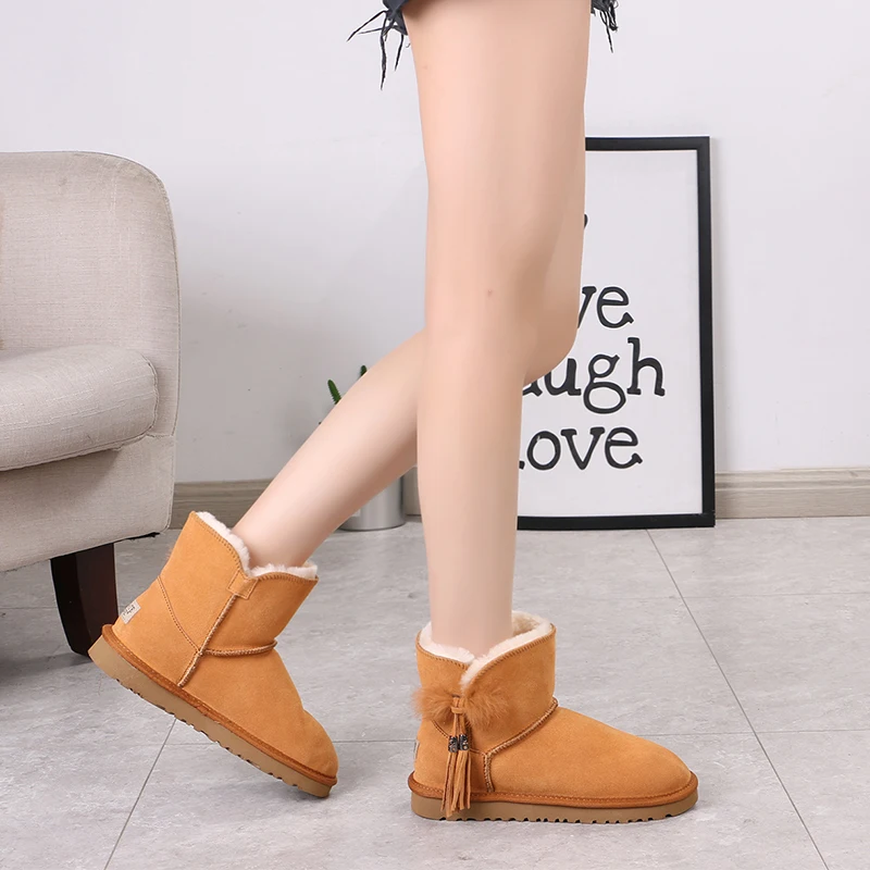 

Fashion warm winter fur boots flat snow shoes, Brown, black, grey