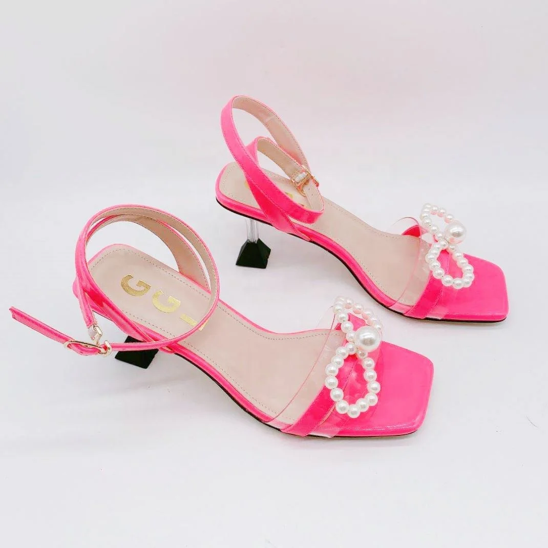 

Medium Heeled Sandals Cute Bow Pendant Sandals Fashion Middle Heels Summer Beach Shoes Candy Color Fashion Sandals