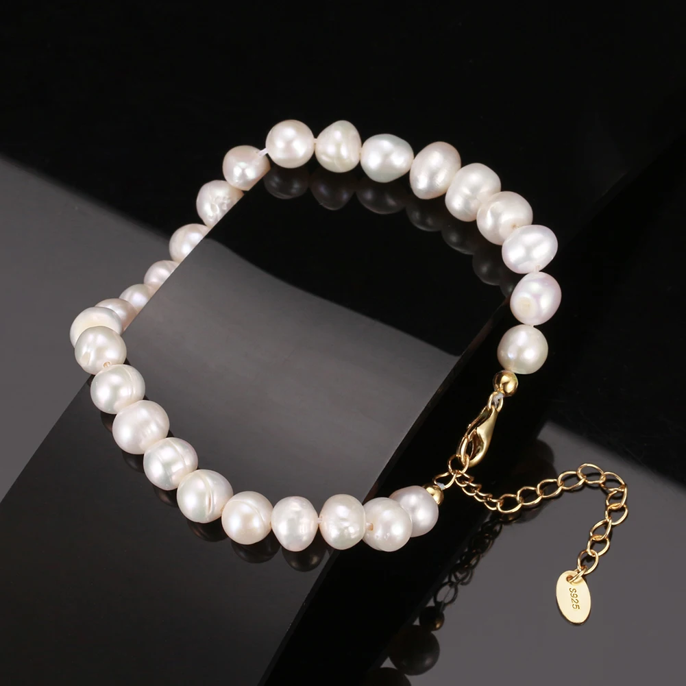 RINNTIN GPB10 New Dainty 14K Gold Plated Natural Freshwater Pearl Adjustable Bracelet 925 Sterling Silver Pearl Bracelet