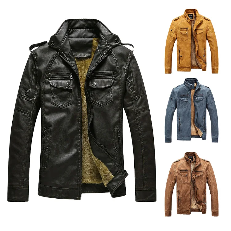 

Motorcycle Leather Jackets Autumn Winter Jacket Thicken Fleece Lined Winter Coat For Men, Customized color