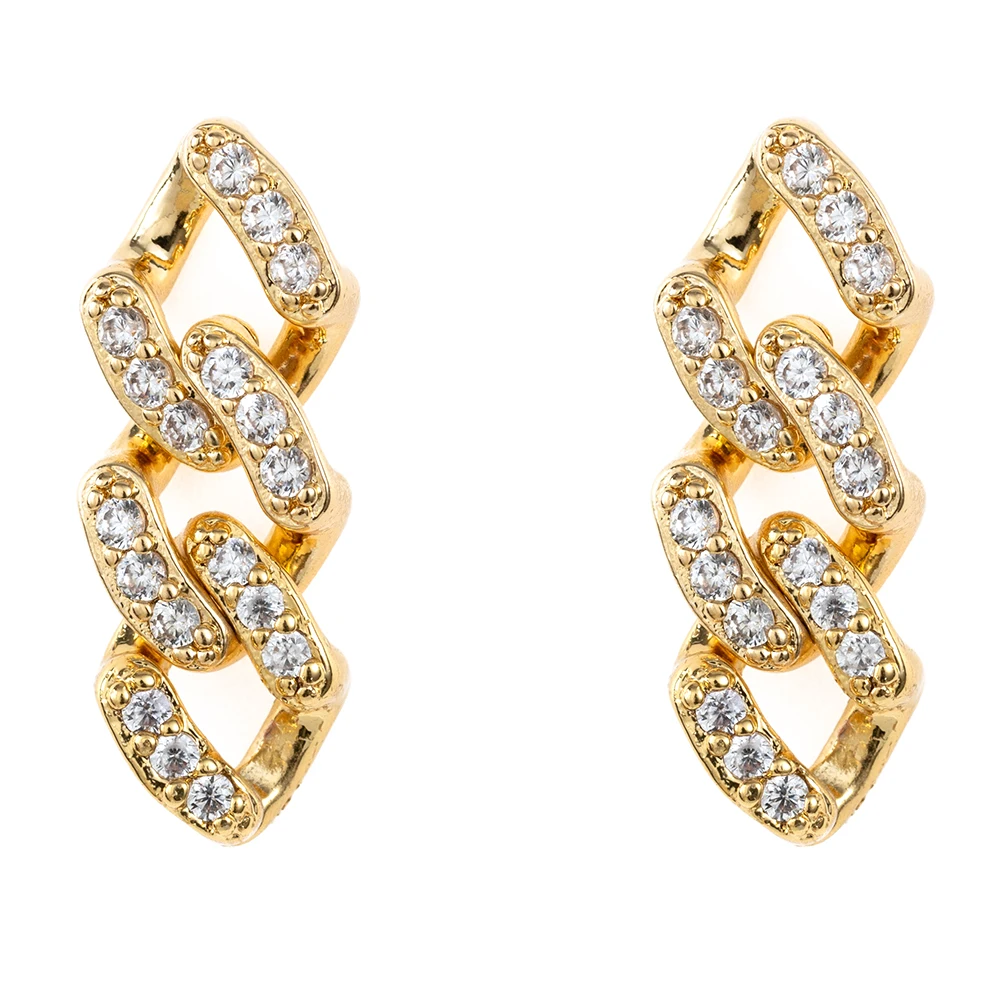 

real gold plated fine jewelry cuban chain link blingbling ice out cz zircon lightening drops stud earrings for woman man