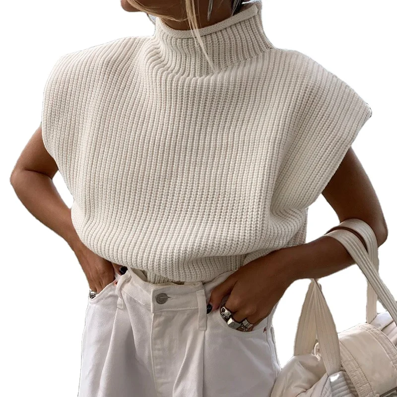 

New Arrival Fall Fashion Short Sleeve sweater vest Turtleneck Cotton Knitted Women Sweater