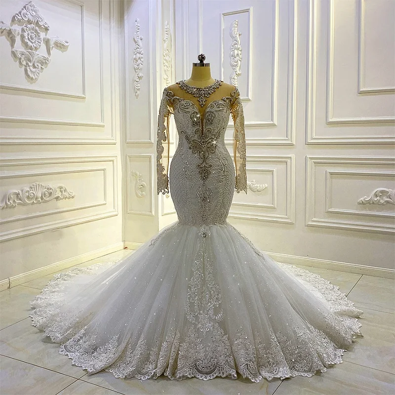 

Am1032 2022 Luxury Girls Mermaid Wedding Dresses Lace Beaded Bridal Wedding Dresses