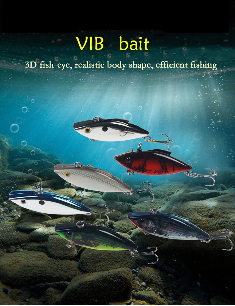 

yajie High quality 5pcs 6cm 12g fishing bait bass hard lure VIB fishing lure set, 6 colors