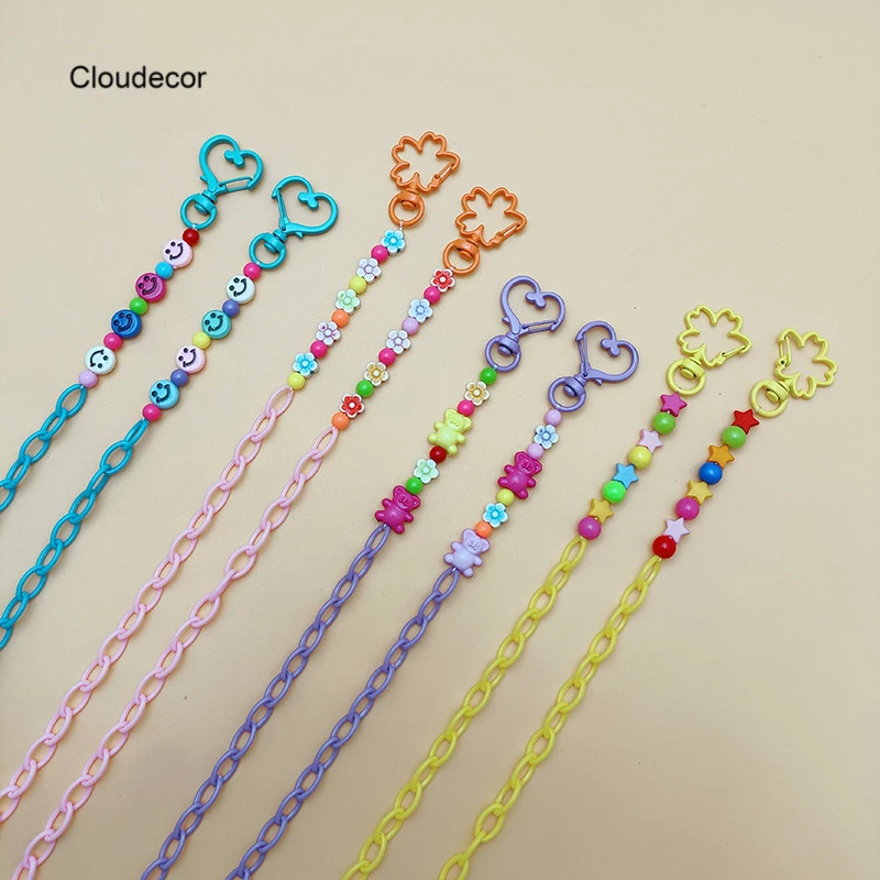 

Smile Beads FaceMask Anti-lost Strap Holder Acrylic Chain Necklace Candy Color Bear Eyeglass Chain For Glasses Star Heart Clasp