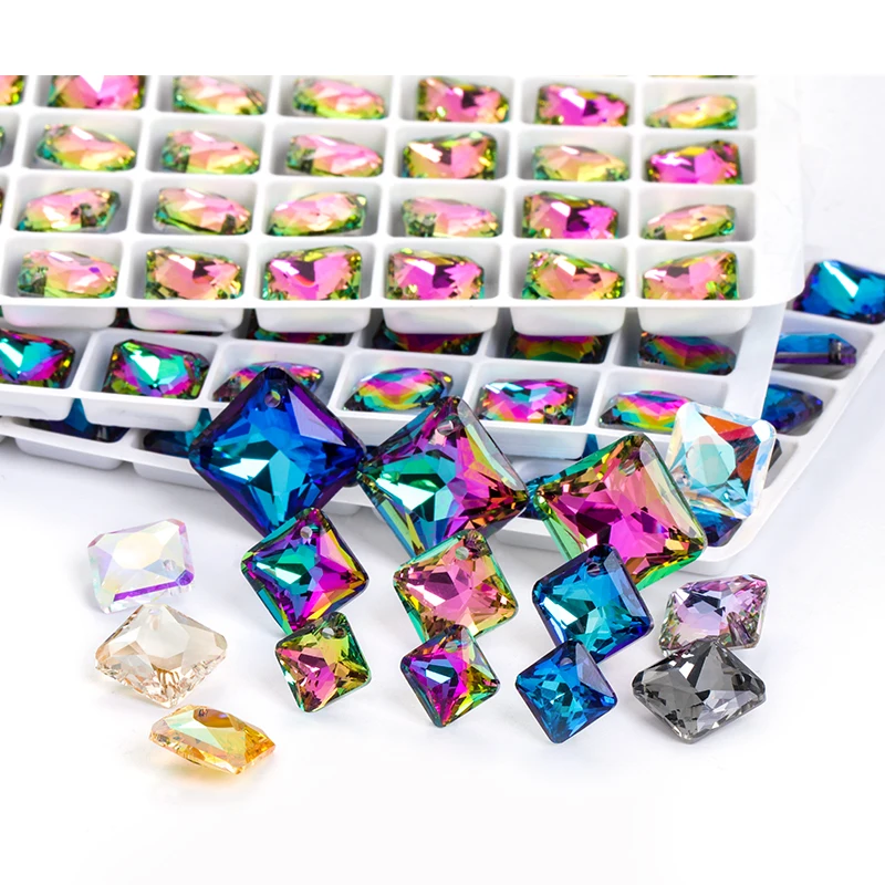 

Wholesale custom princess square DIY high quality glass jewellery stone pendant necklace crystal earring rhinestone pendants