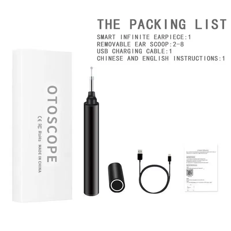 

Hot Sale Beauty Cleaning Tool Visual Ear Spoon Mini Camera Electric Earwax Remover Cleaner Built-in Battery Cellphone Universal, Black