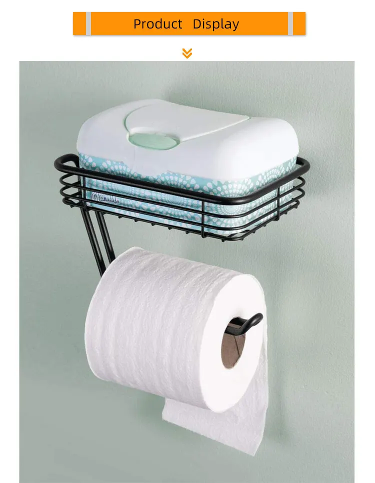 Bathroom paper shelf wall mounted toilet storage phone rack metal wire tissue holder