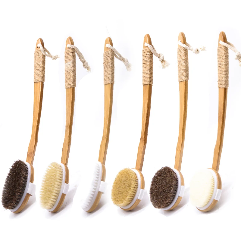 

wooden bath brushes back scrubber dry body brush set exfoliating long handle bamboo shower brush with boar bristle horse hair