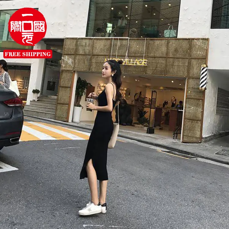 

Spring and summer slim sexy bag hip knitted vest long skirt girls' dresses