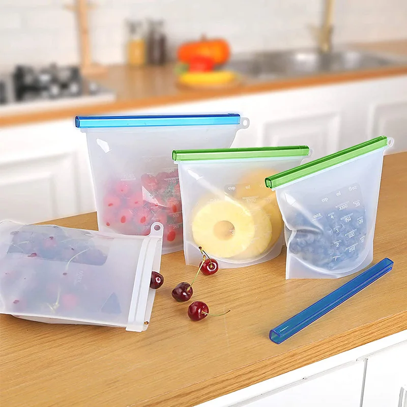 

Free Sample Most Selling Eco-friendly 1000ML Silicon Food Storage Ziplock Reusable Bags, Customized color