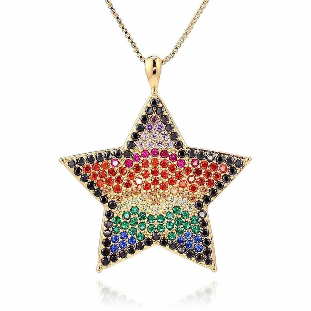 

High Quality Fashion Brass Star Pendant Multi Cubic Zirconia Necklace For Women