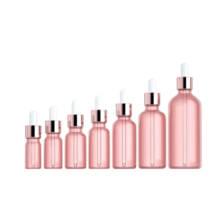 

5ml 10ml 15ml 20ml 30ml 50ml 100ml Pink Cosmetic Glass Dropper Bottle Rose Gold Essential Oil Bottle