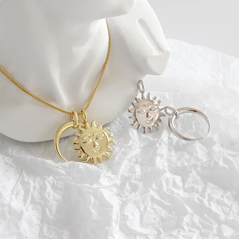

Jewelry Female Coin 925 Sterling Silver Personality Moon&sun Pendant Pendant Necklaces Link Chain Women's for Necklace Making