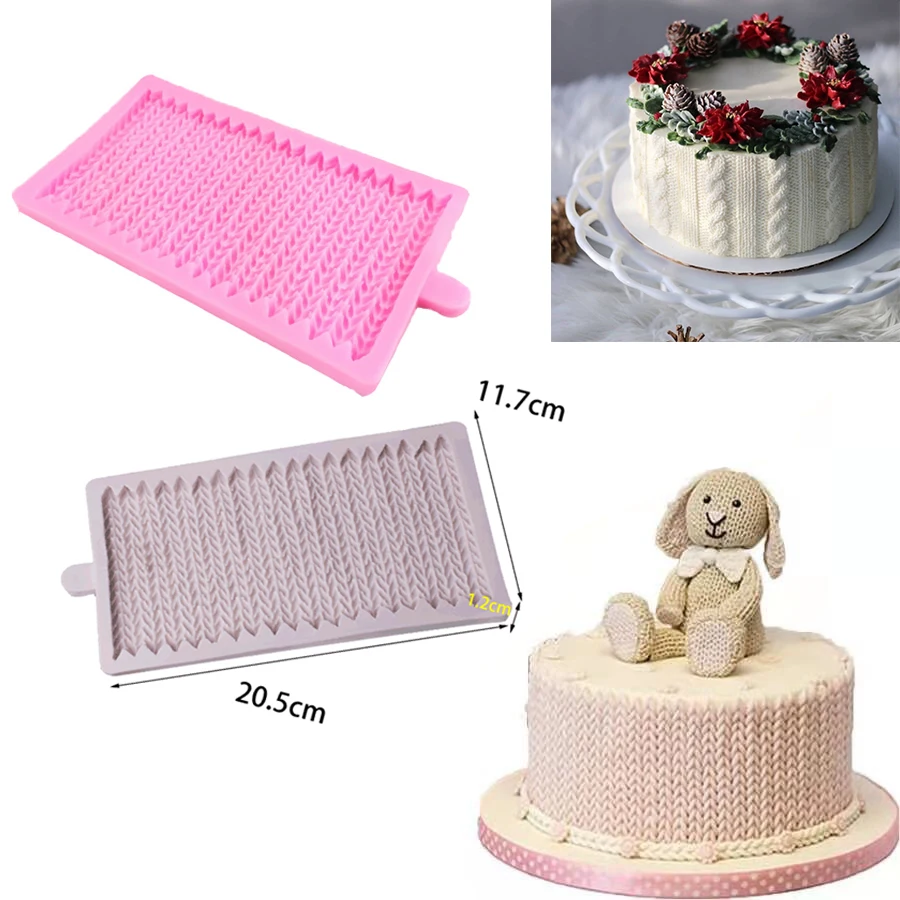 

Sweater Fabric Knitting Texture Biscuits Embossed Pad Mold Decorating Lace Mat Tool Silicone Molds Fondant Cake Decorating, Pink gray