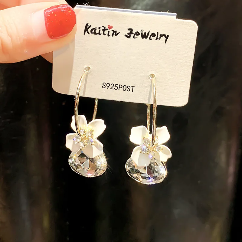 

delicate flower diamond clip on earrings women