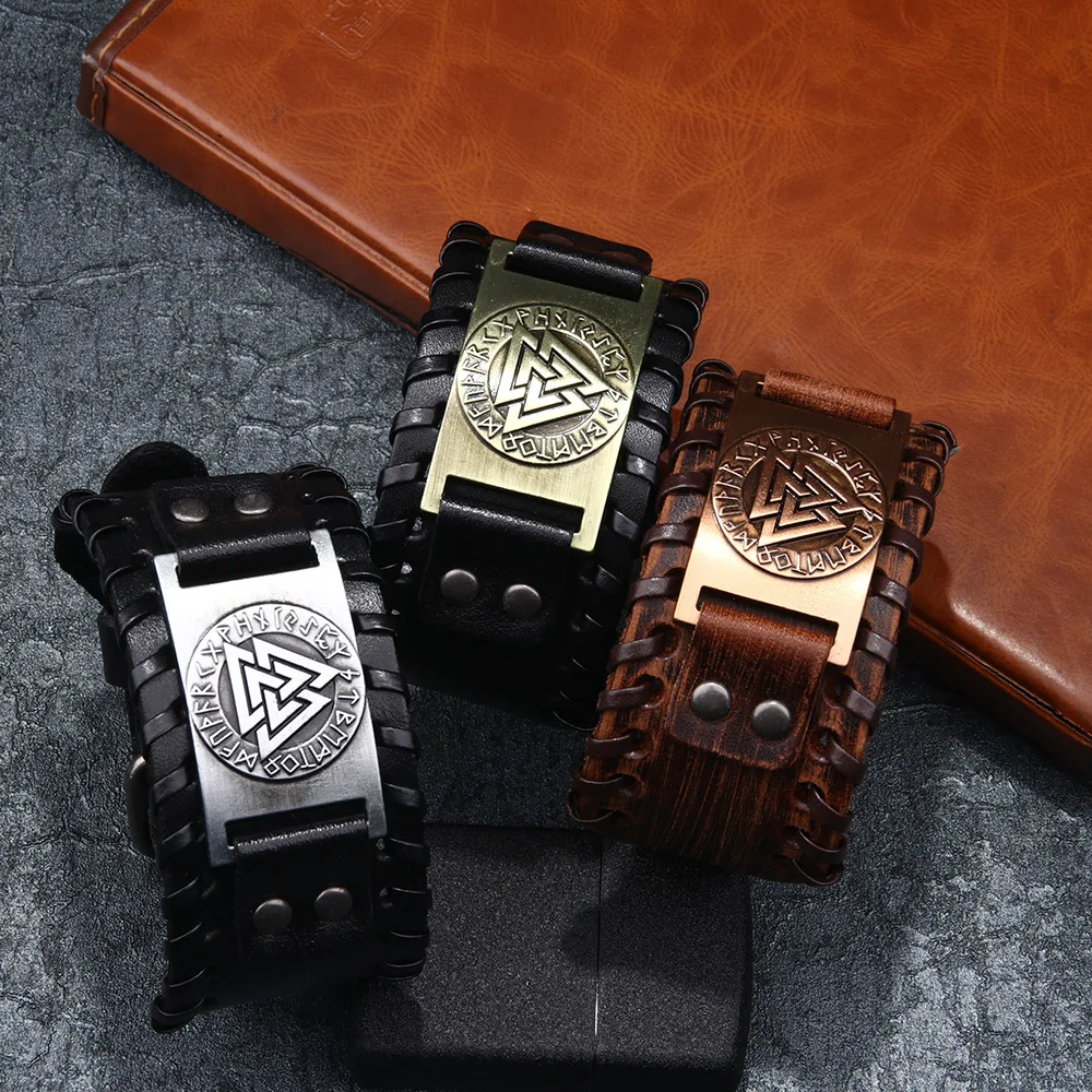 

New alloy hand jewelry Vintage Nordic Viking totem Bracelet cow leather bracelet Luen letter, Picture shows