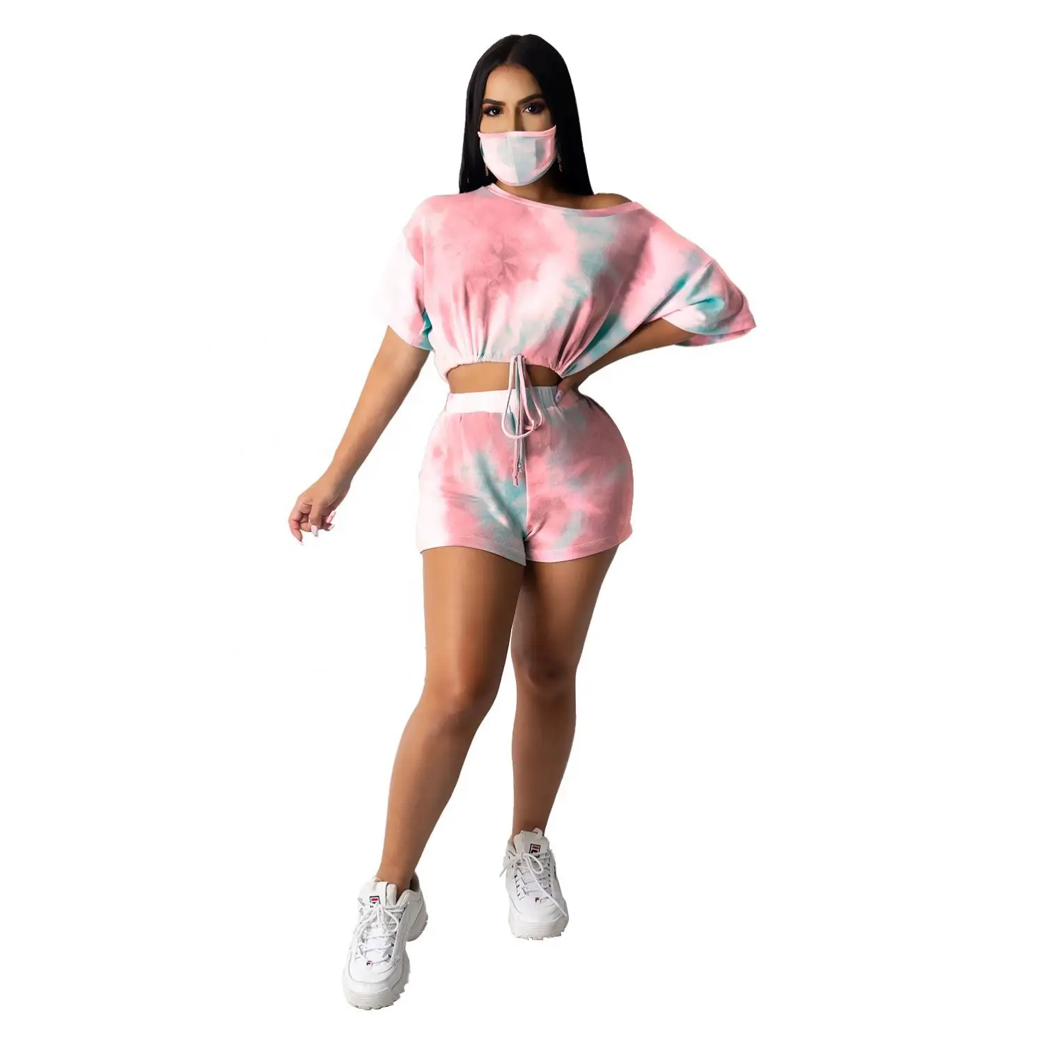 

2020 Hot Sale Sexy Multicolor Printed Women Tie Dye Shorts Two Pieces Set