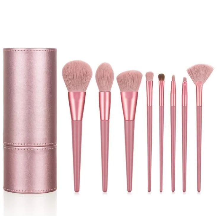 

Luxury 8pcs Make Up Brushes Pink Silver Animal Hair Professional Makeup Brush Set Private Label Brochas De Maquill Custom Logo