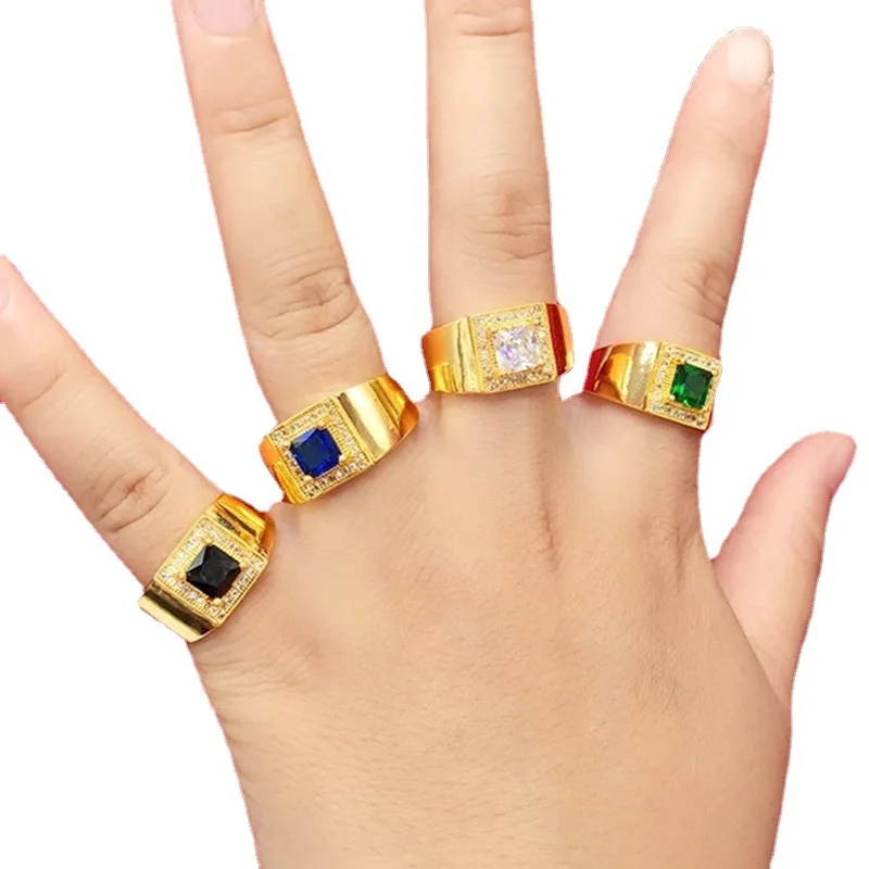 

Vietnam Placer Gold Inlaid Sapphire Ring Brass Gold-Plated Black Men's Ring Cross-Border E-Commerce Ornament Wholesale