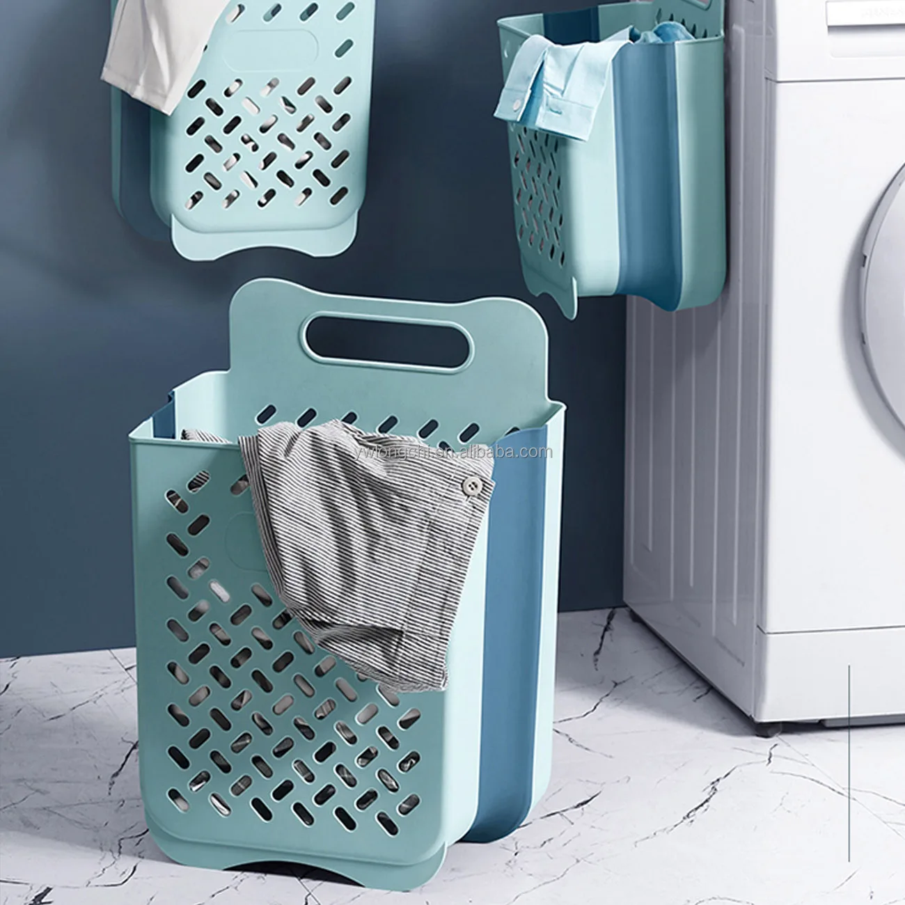 

Wall Mounted Collapsible Laundry Baskets Organizer Dirty Laundry Basket Plastic Bathroom Messy Cloth Hanging Storage Basket, Customized color