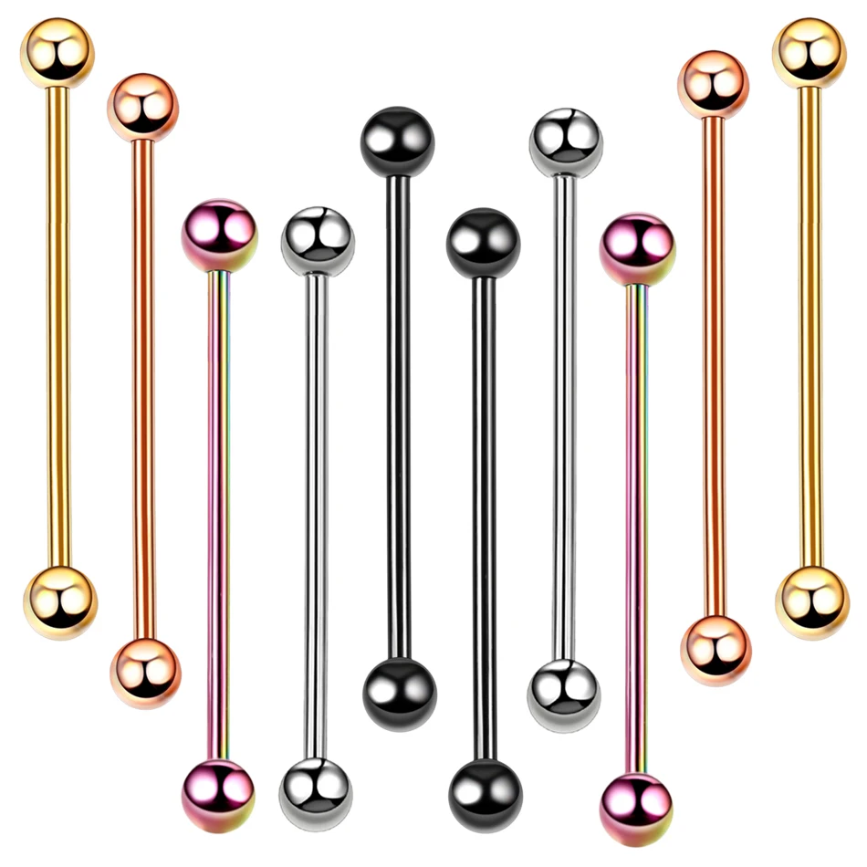 

G23 Titanium Industrial Barbell 34/36/38MM Cartilage Ear Piercing 14G Industrial Barbell Earrings Body Piercing, Silver,black ,gold,rainbow,rose gold