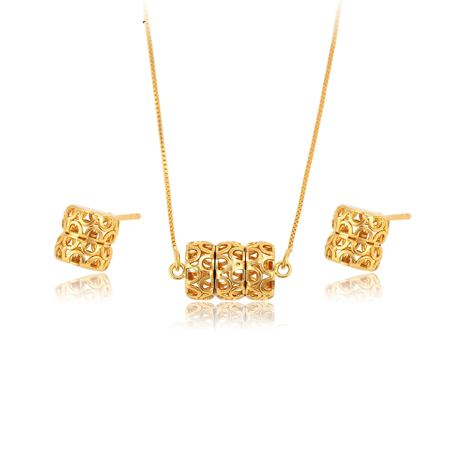

65814 Xuping new design dubai gold color hollow design fashion women jewelry set