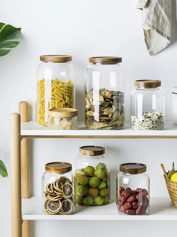 1300/2000/2800ml Glass Acacia Lid Big Size Borosilicate Glass Jar