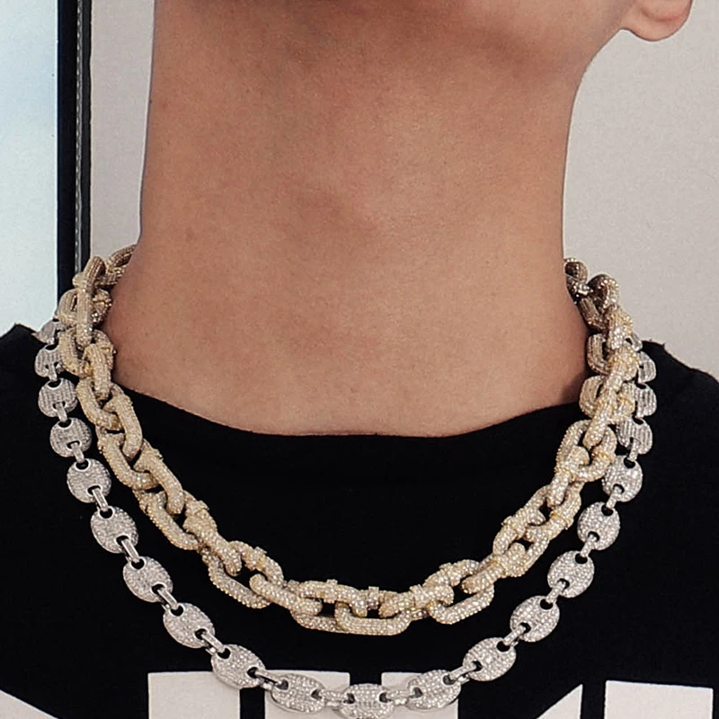 

14k yellow gold plating iced out colorless white moissanite diamond cuban link chain wholesale