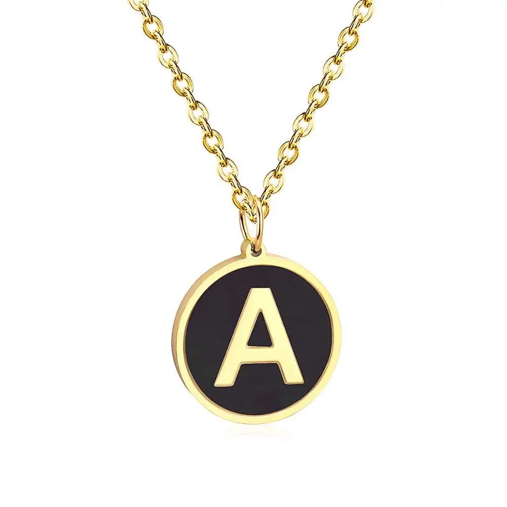 

HOVANCI Stainless Steel Shell Letter Pendant Gold Chain Initial A to Z 26 Letter black shell fine Charm Necklaces Jewelry, Golden