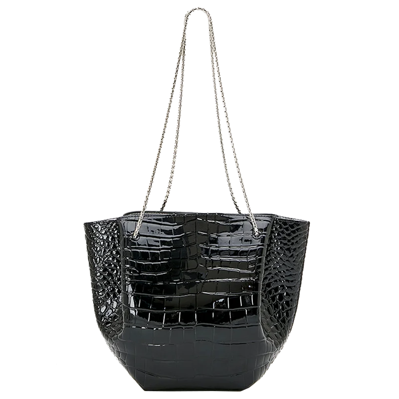 

OEM fashion vintage flower basket crocodile pattern women bag high-quality first layer cowhide handbag shoulder lady handbags, Black