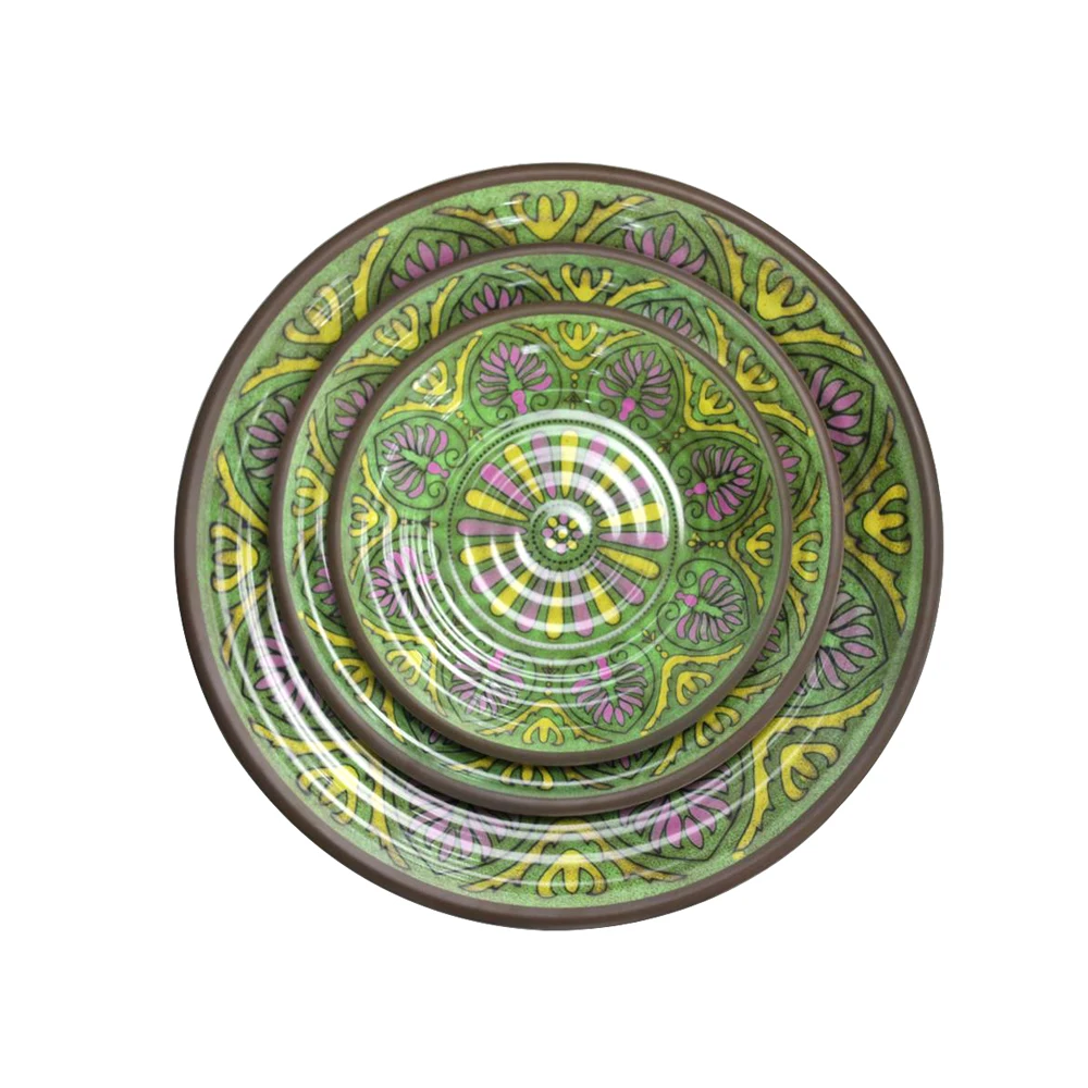 Melamine retro style unbreakable screw thread dinner set screw threaded melamine tableware diner plate set